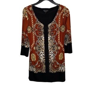 Eva Varro Tunic‎ Top Women's Small Classy Exotic Blouse 3/4 Sleeve USA